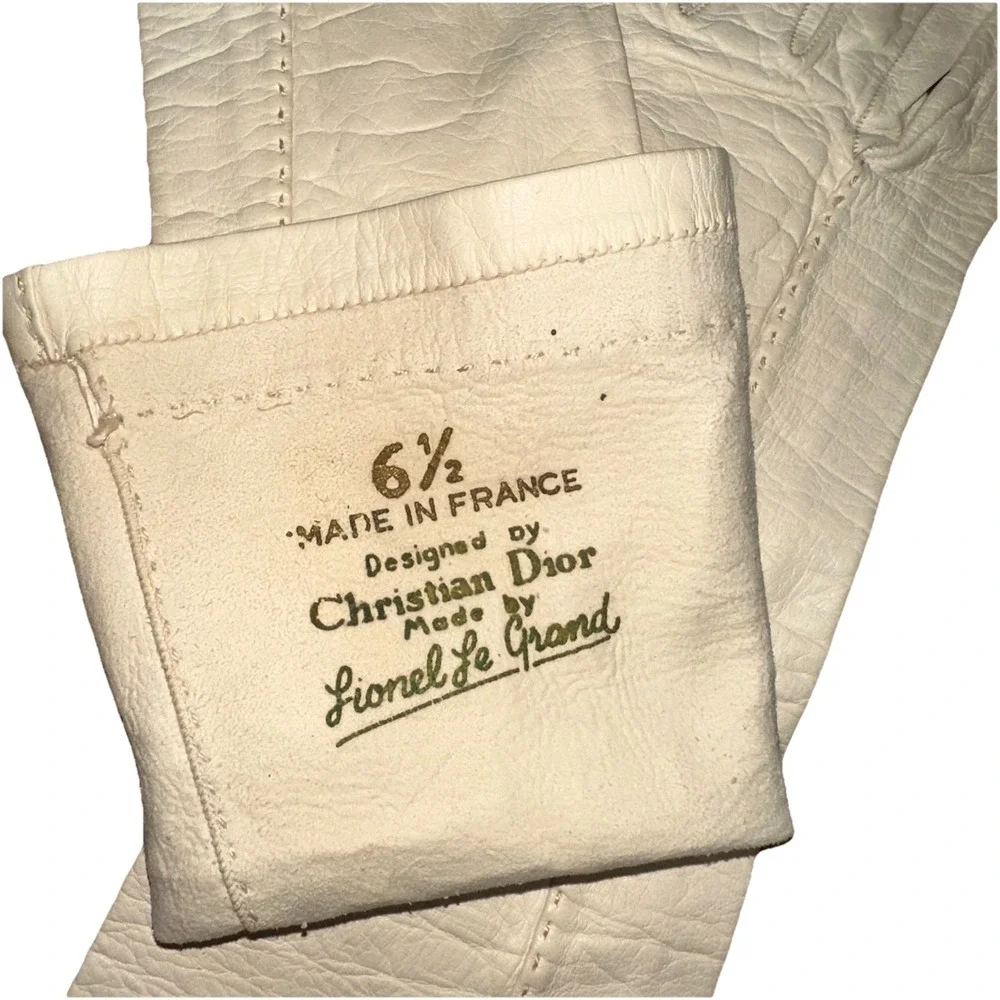 Vintage 1950's Christian Dior Lionel Le Grande Ivory Gauntlet Gloves Leather 6.5